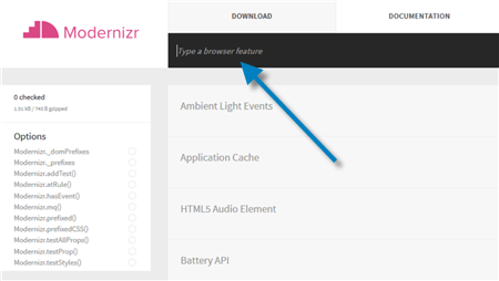 Modernizr: Feature suchen