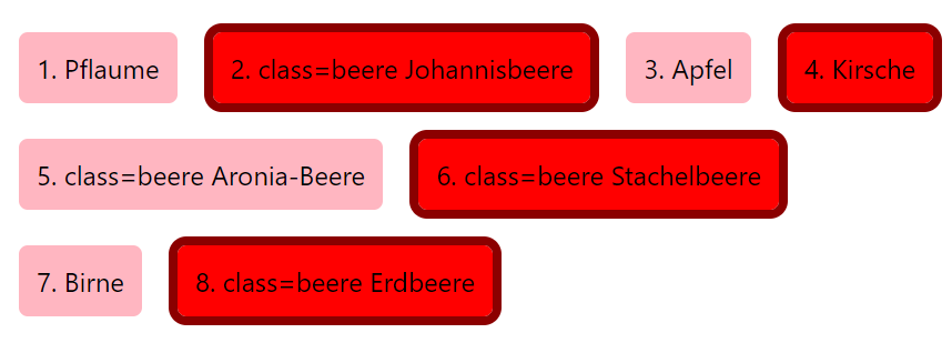 Das 2, 4, 6, und das 8. Element sind hervorgehoben